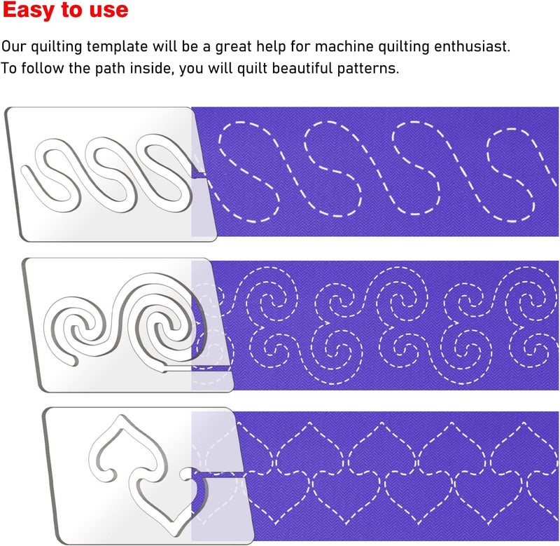Kapyoo 3Pcs Free Motion Quilting Rulers and Templates Set Quilting Templates for Machine Quilting Supplies Stencils with Non-Slip Grips (Series C) - Image 2